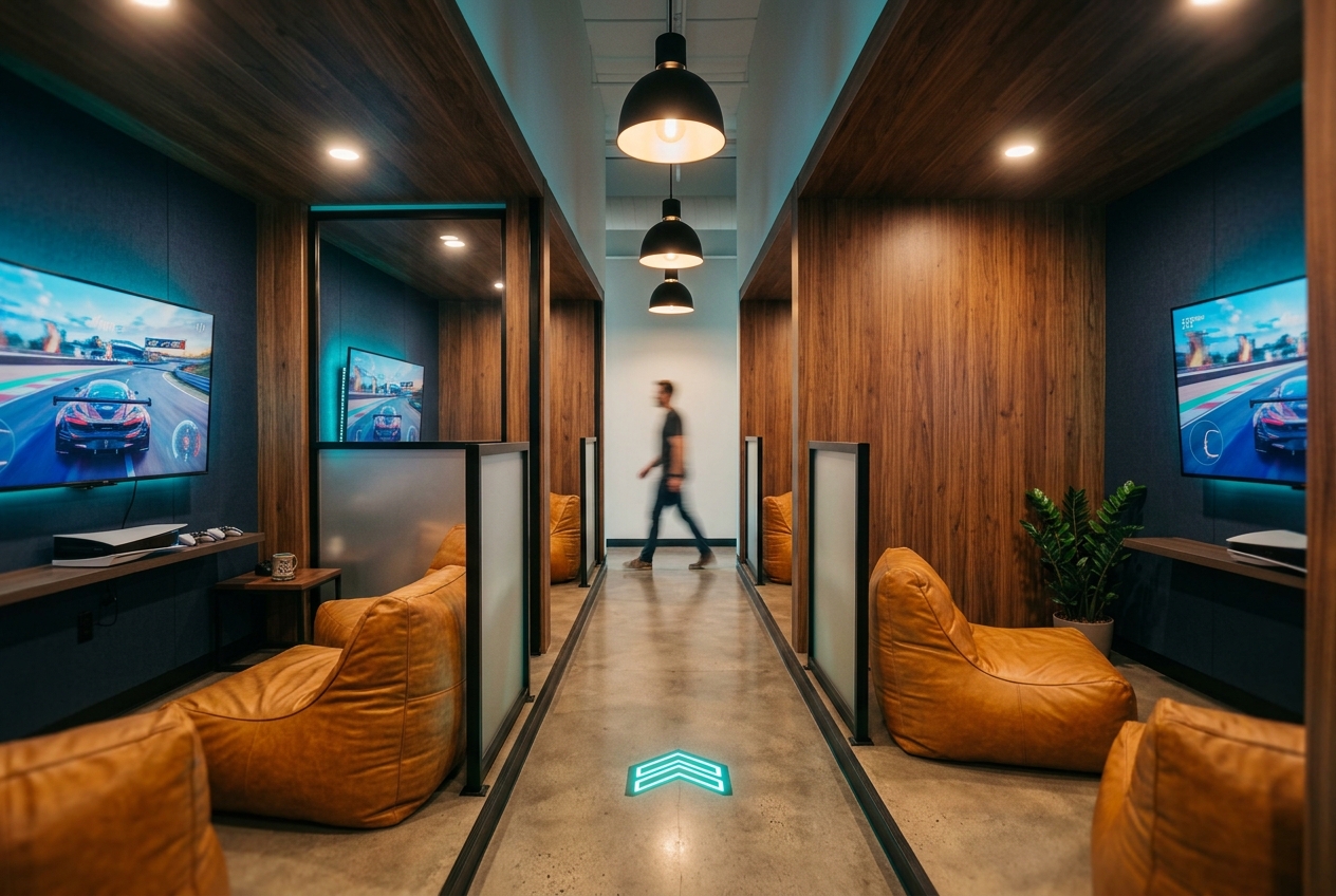 Walkway between gaming cabins